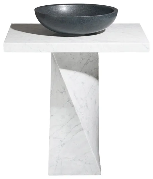 30 Inch Freestanding Bathroom Vanity, Carrara White Marble, Pedestal With Sink