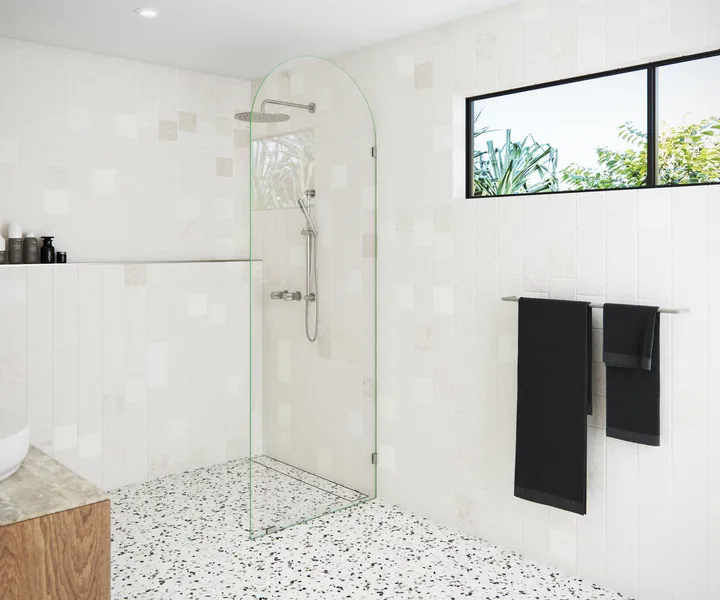 30"x86.75" Frameless Shower Door Arched Single Fixed Panel, Brushed Nickel