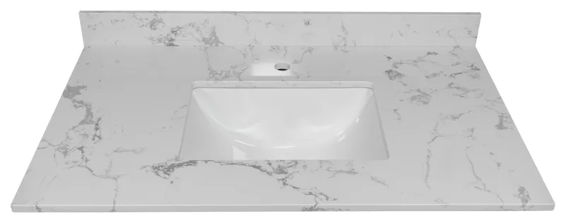 31"/ 37"/ 43" Carrara White Engineered Stone Bath Vanity Top, 31"