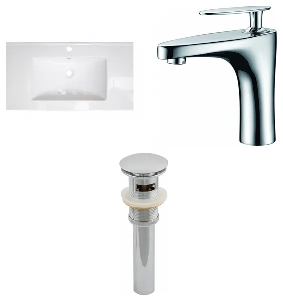 32-in. W 1 Hole Ceramic Top Set In White Color - Overflow Drain Incl.