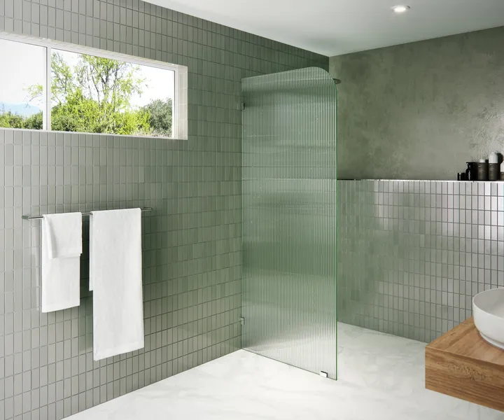 32"x78" Frameless Shower Door, Single Fixed Panel Fluted Radius, Polished Chrome, 32" Left