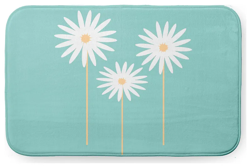 34" x 21" Floral Print Bathmat, Light Blue