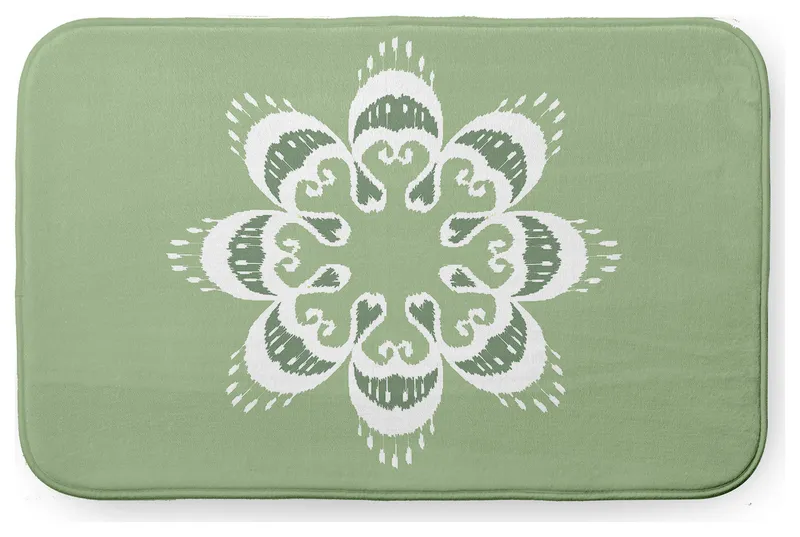 34" x 21" Ikat Mandala Bathmat, Sage Green