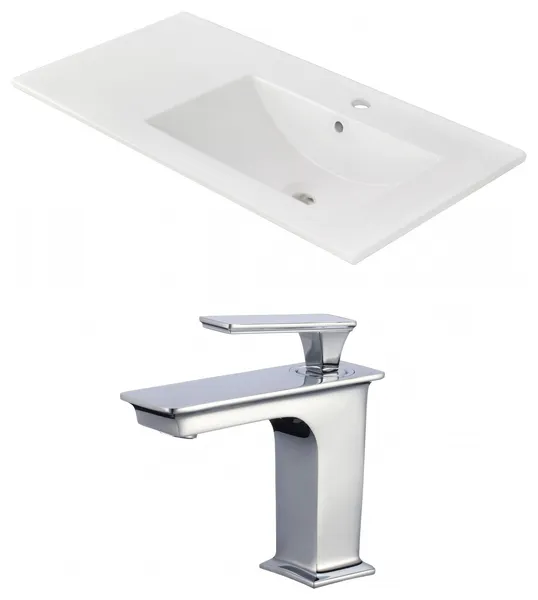 35.5-in. W 1 Hole Ceramic Top Set In White Color