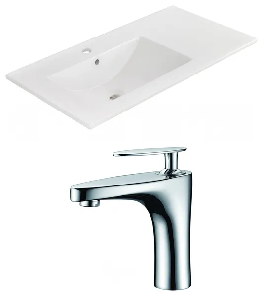 35.5-in. W 1 Hole Ceramic Top Set In White Color