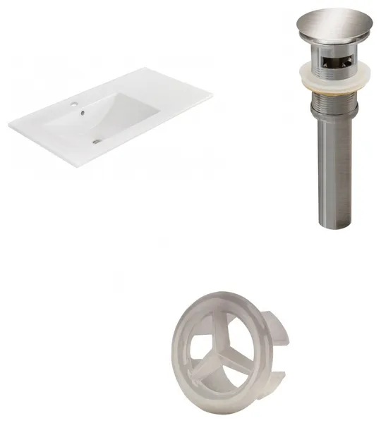 35.5-in. W 1 Hole Ceramic Top Set In White Color - Overflow Drain Incl.