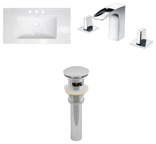 35.5-in. W 3H8-in. Ceramic Top Set In White Color - Overflow Drain Incl.
