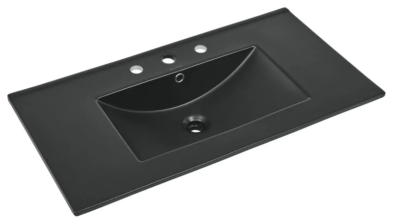 36" Ceramic Vanity Sink Top, Matte Black With 3 Holes