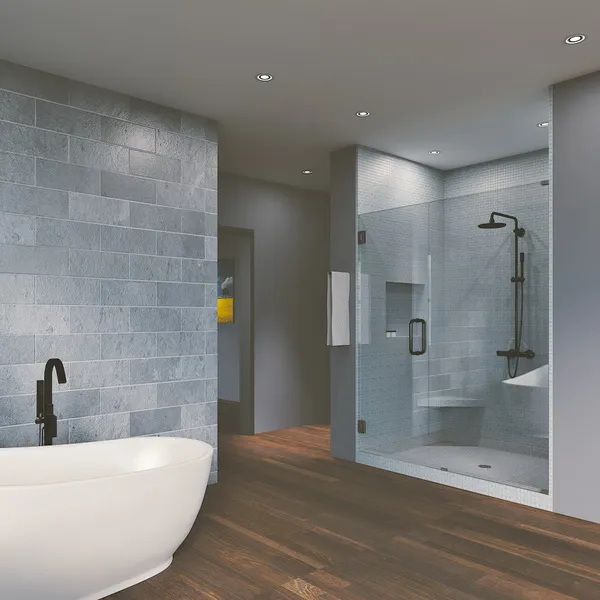 37.50'' x 80" Hinged Frameless Shower Door & Panel Reversible Matte Black