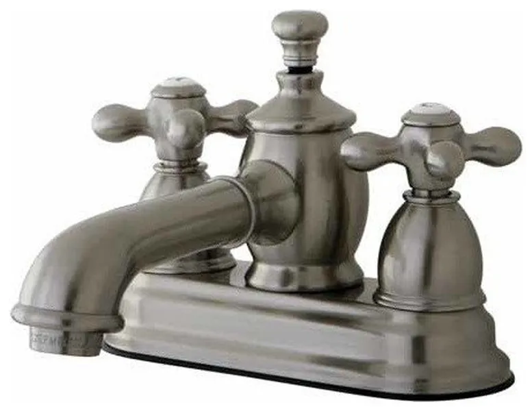 4" Centerset Lavatory Faucet, Heritage Spout and Metal Cross, Satin Nickel