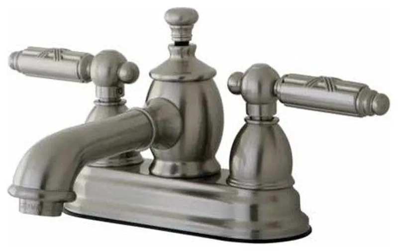 4" Centerset Lavatory Faucet, Heritage Spout and Metal Lever, Satin Nickel