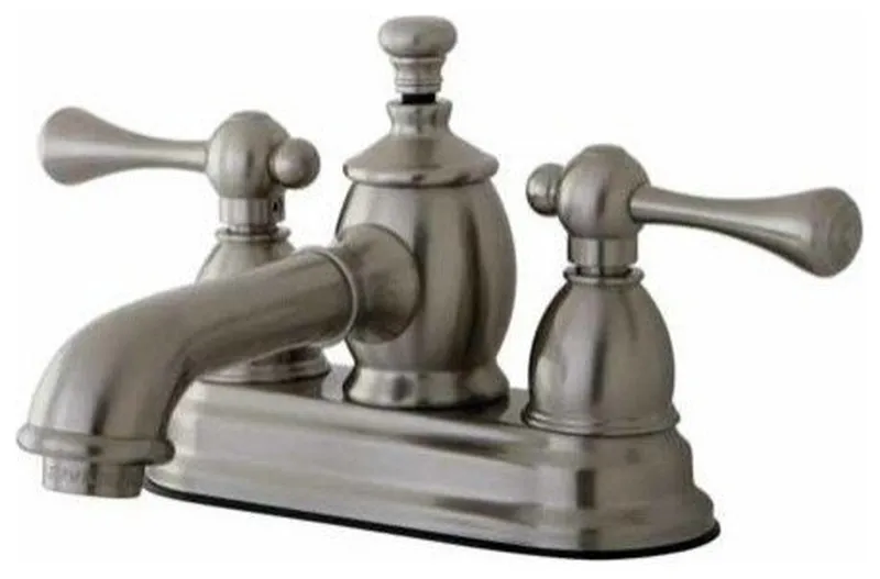 4" Centerset Lavatory Faucet, Heritage Spout and Metal Lever, Satin Nickel