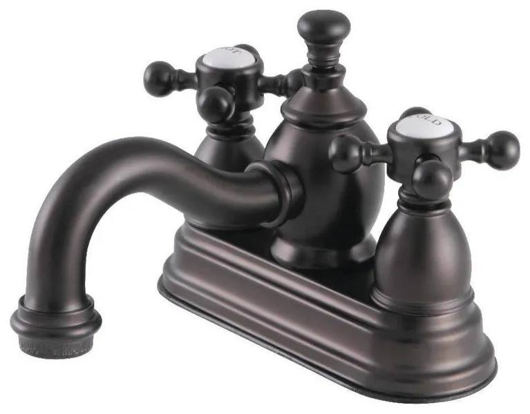4"Centerset Lavatory Faucet, Heritage Spout, Metal Cross Handle, Bronze
