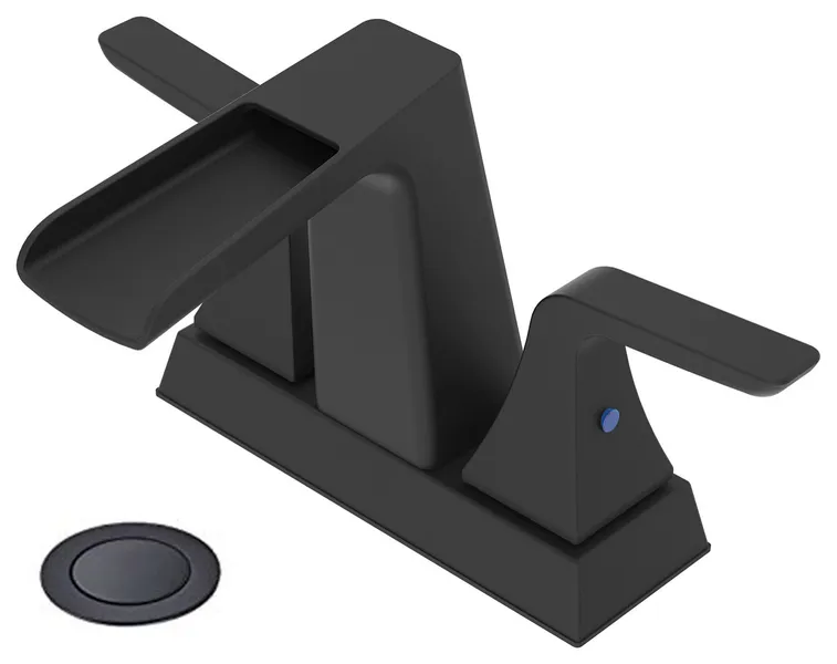 4" Centerset Waterfall Bathroom Faucet, Overflow Pop Up Drain, Matte Black