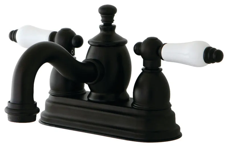 4"Lavatory Faucet, Heritage Spout, Porcelain Lever Handle, Oil Rubbed Bronze