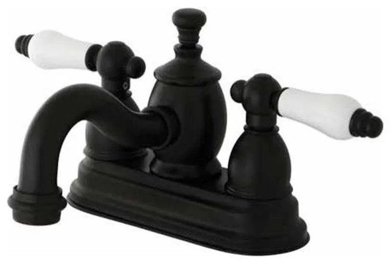 4"Lavatory Faucet, Heritage Spout, Porcelain Lever Handle, Oil Rubbed Bronze