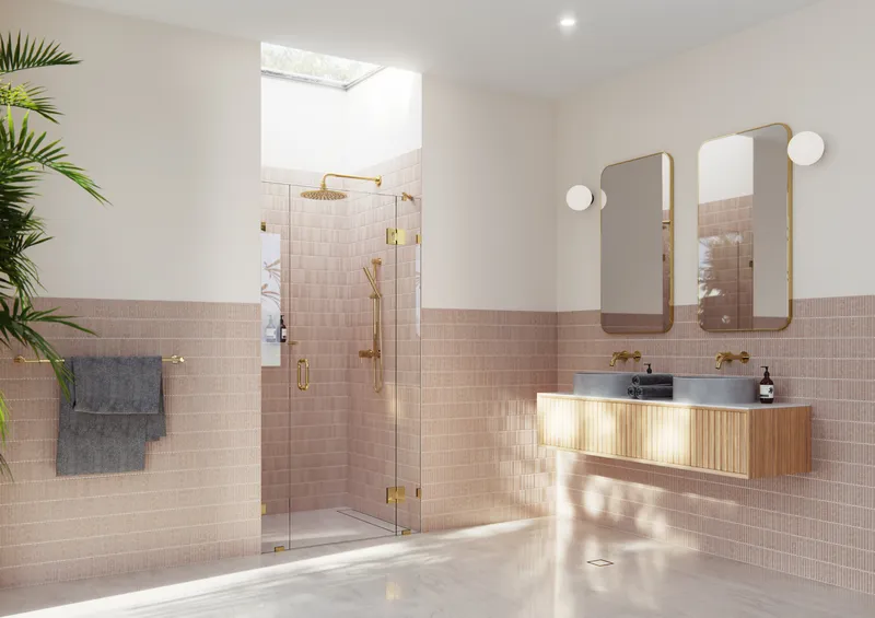 40.5"Wx78"H Frameless 3 Panel Inline Shower Door, Polished Brass