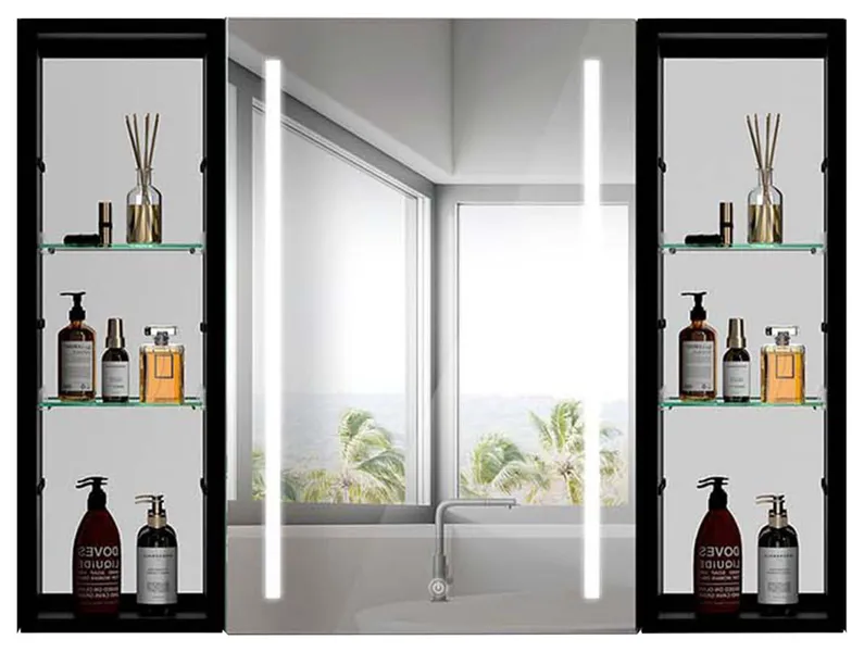 40" Aluminum Surface Mount Medicine Cabinet with Mirror and Exterior Shelves, Le