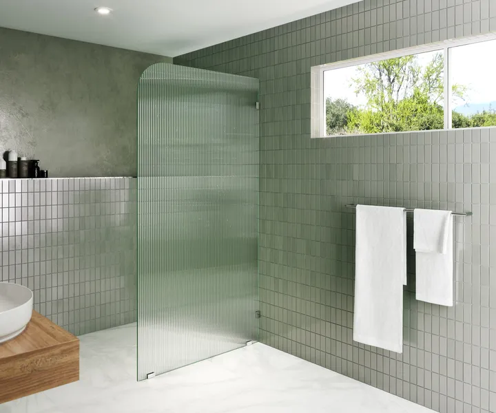 40"x78" Frameless Shower Door, Single Fixed Panel Fluted Radius, Polished Chrome, 40" Right