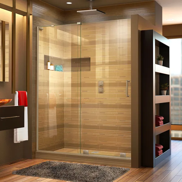 44-48" Frameless Sliding Shower Door, Brushed Nickel; Left Wall Installation