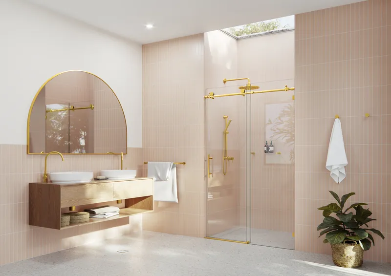 44-48"x78" Frameless Sliding Shower Door, Satin Brass