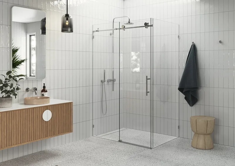 48"-52"x32"x78" Frameless Sliding Shower Door With Return Panel, Polished Chrome