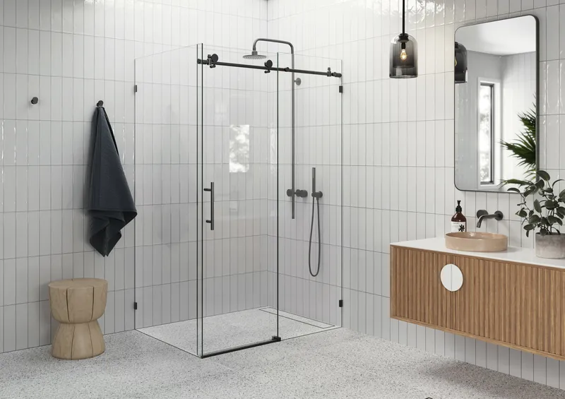 48"-52"x36"x78" Frameless Sliding Shower Door With Return Panel, Matte Black