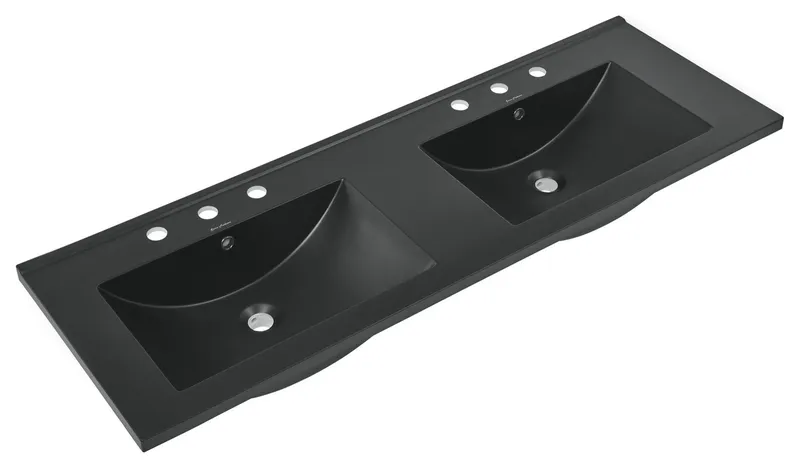 48" Ceramic Vanity Top Double Basins, Matte Black With 3 Holes