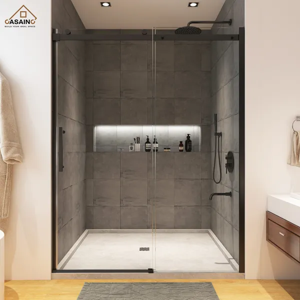 48-in x 76-in Frameless Sliding Shower Door, Matte Black