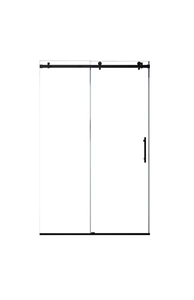 48x76 Single Sliding Frameless Clear Glass Shower Door, Black