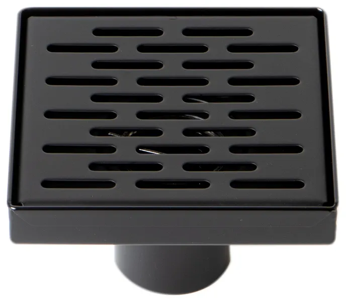 5" x 5" Black Matte Square Stainless Steel Shower Drain with Groove Holes