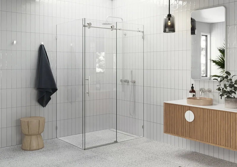 52"-56"x30"x78" Frameless Sliding Shower Door With Return Panel, Brushed Nickel