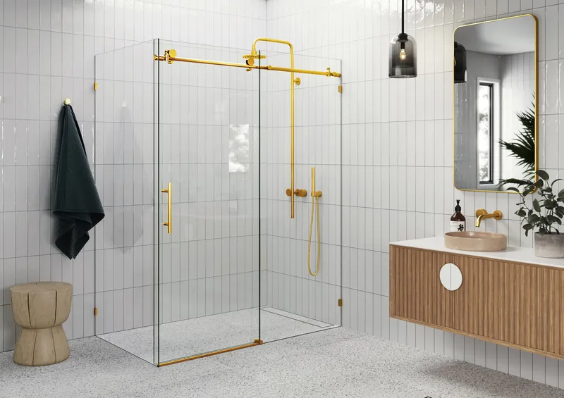 52"-56"x36"x78" Frameless Sliding Shower Door With Return Panel, Satin Brass