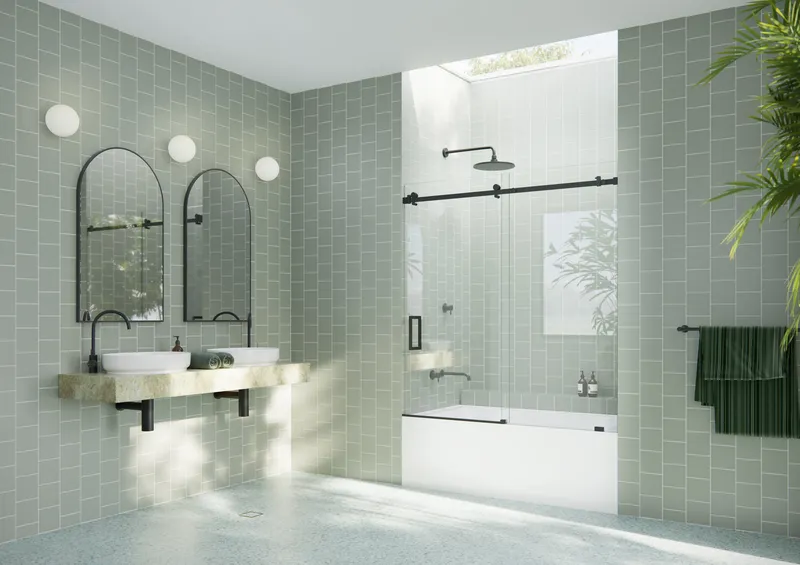 52-56"x60-Frameless Bath Tub Sliding Shower Door Square Hardware, Matte Black