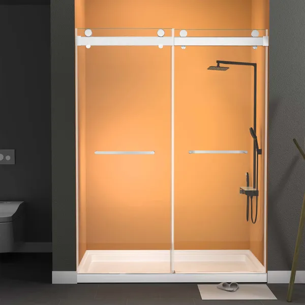 56" - 60" W Brushed Nickel Frameless Shower Door with Upgraded Soft Close System