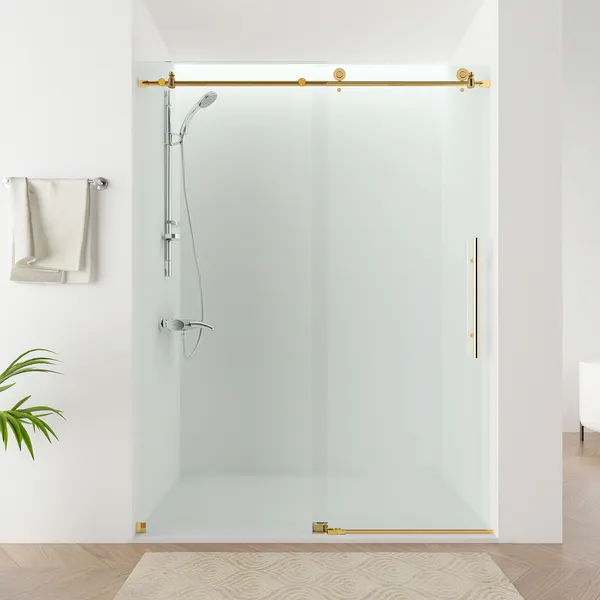 56–60"Wx76" Frameless Sliding Shower Door With Clear Glass, Titanium Gold