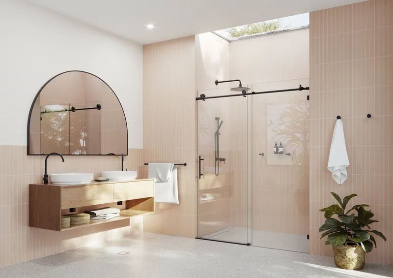 56-60"x78" Frameless Sliding Shower Door, Matte Black