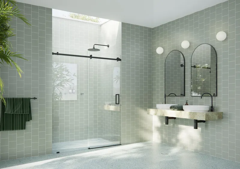 56-60"x78" Frameless Sliding Shower Door With Square Hardware, Matte Black