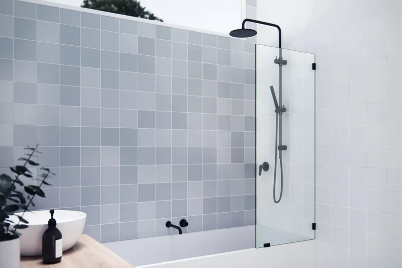 58.25"x23" Frameless Shower Bath Fixed Panel, Matte Black
