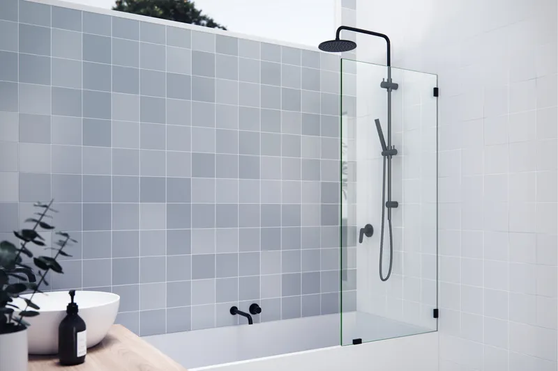 58.25"x27.5" Frameless Shower Bath Fixed Panel, Matte Black