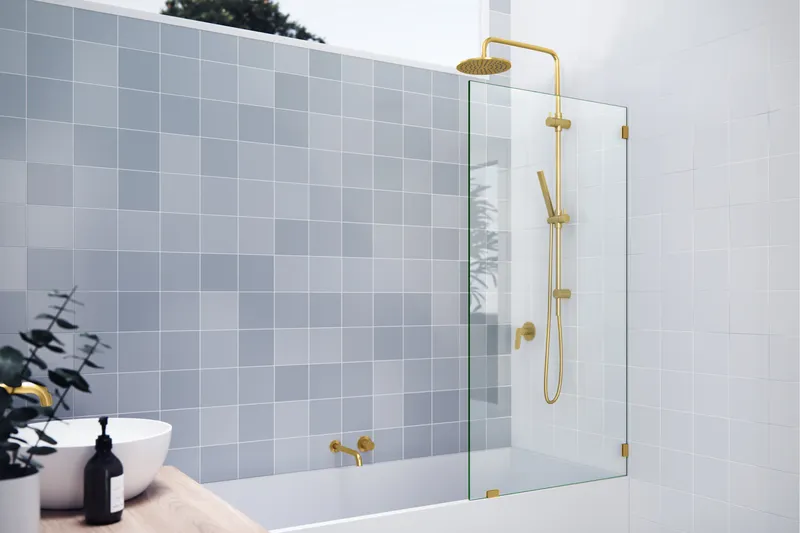 58.25"x30" Frameless Shower Bath Fixed Panel, Satin Brass