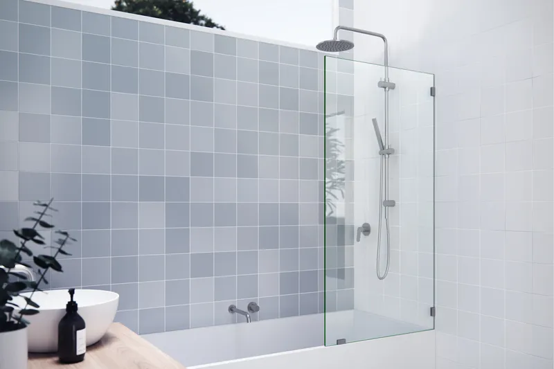 58.25"x31" Frameless Shower Bath Fixed Panel, Brushed Nickel
