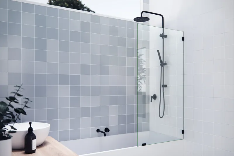 58.25"x32" Frameless Shower Bath Fixed Panel, Matte Black