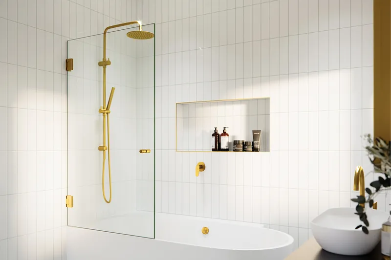 58.25"x34" Frameless Shower Bath Door Door Only, Satin Brass