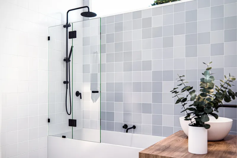 58.25"x34" Frameless Shower Bath Door Glass Hinge, Matte Black