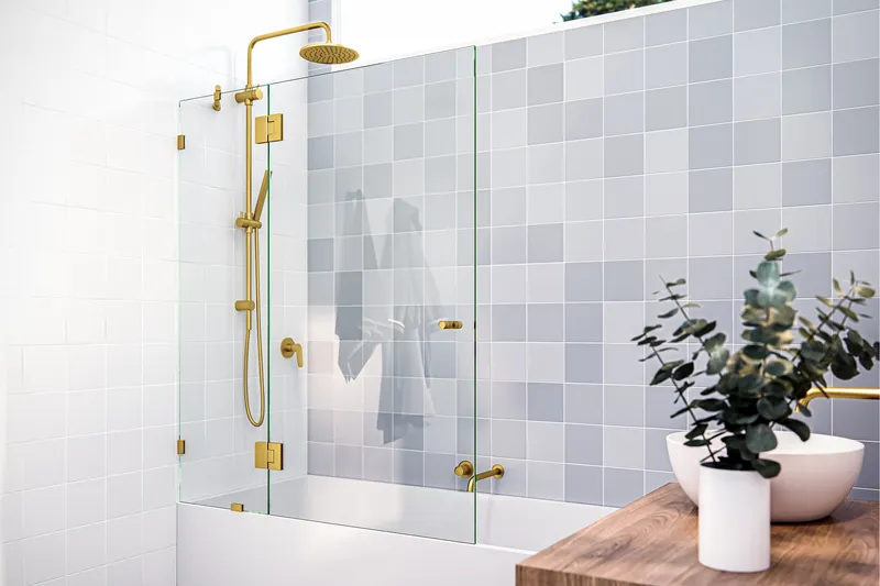 58.25"x48.5" Frameless Shower Bath Door Glass Hinge, Satin Brass