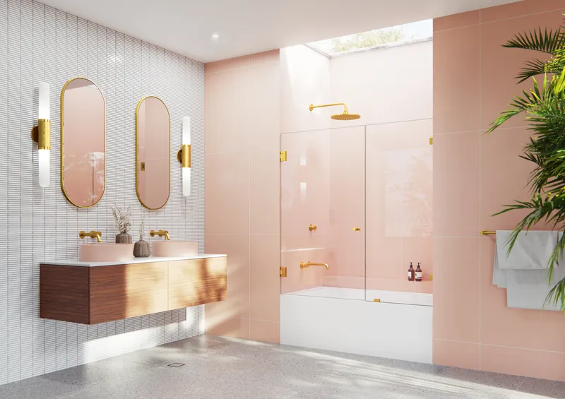 58.25"x60.75" Frameless Shower Bath Door Wall Hinge, Satin Brass