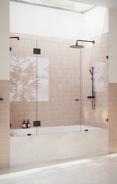 58.25"x69.5" Frameless 3 Panel Inline Bathtub Shower Door, Matte Black
