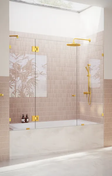 58.25"x70" Frameless 3 Panel Inline Bathtub Shower Door, Satin Brass