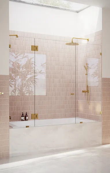 58.25"x71.5" Frameless 3 Panel Inline Bathtub Shower Door, Polished Brass